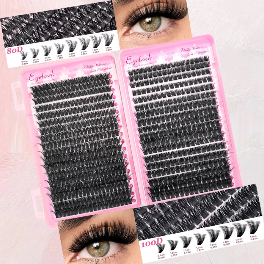 Fluffy Cluster Lashes for DIY Eye Makeup Styling, 10 or 16-Row 80D Options and 36-Row 80 100D Selection for Customized Everyday Makeup and Party Looks