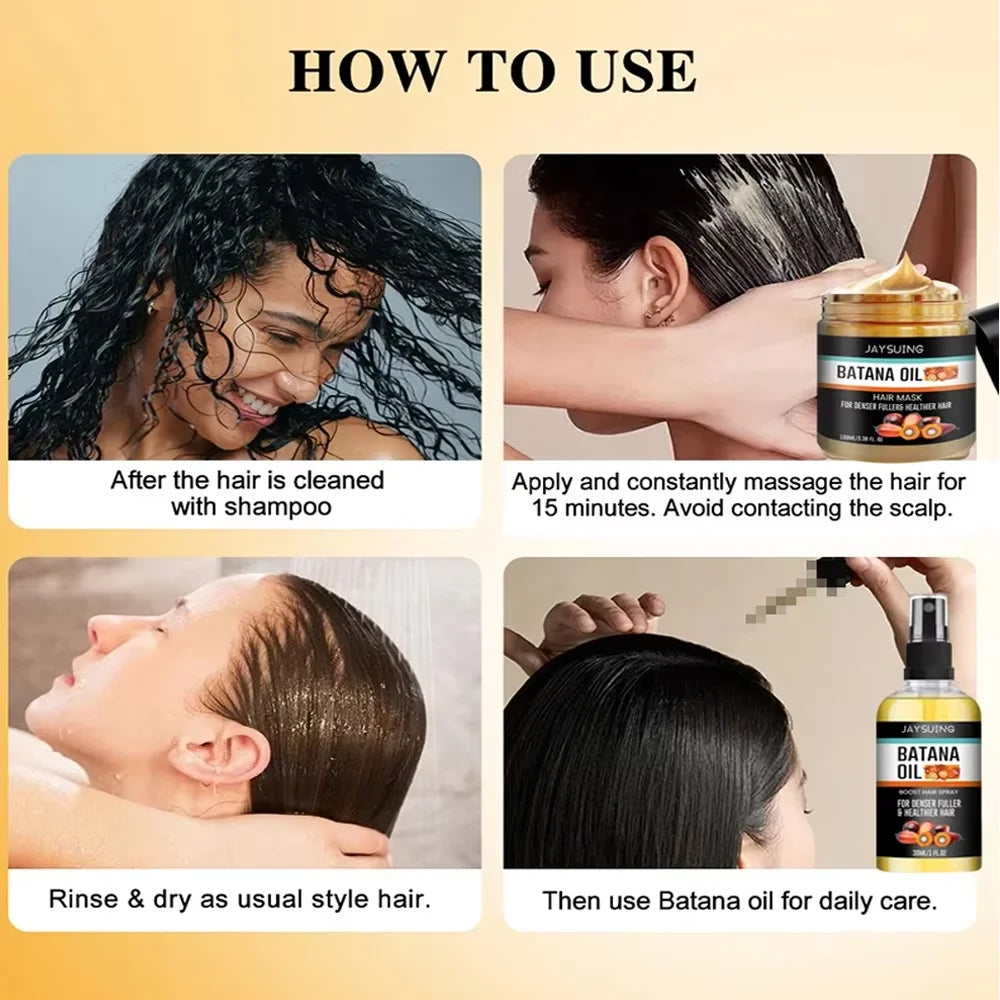Batana Hair Care with Oil, Spray and Hair Mask Option Labels, Cosmetic Conditioning Products for Label-Guided At-Home Grooming Routines