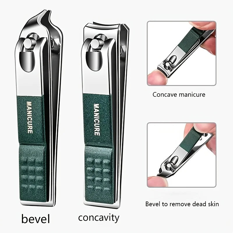 Nail Clipper Manicure Set with Six-Piece Option Labels, Nail Scissors and Clipper References, Black or Green Personal Grooming Kit for Home and Travel