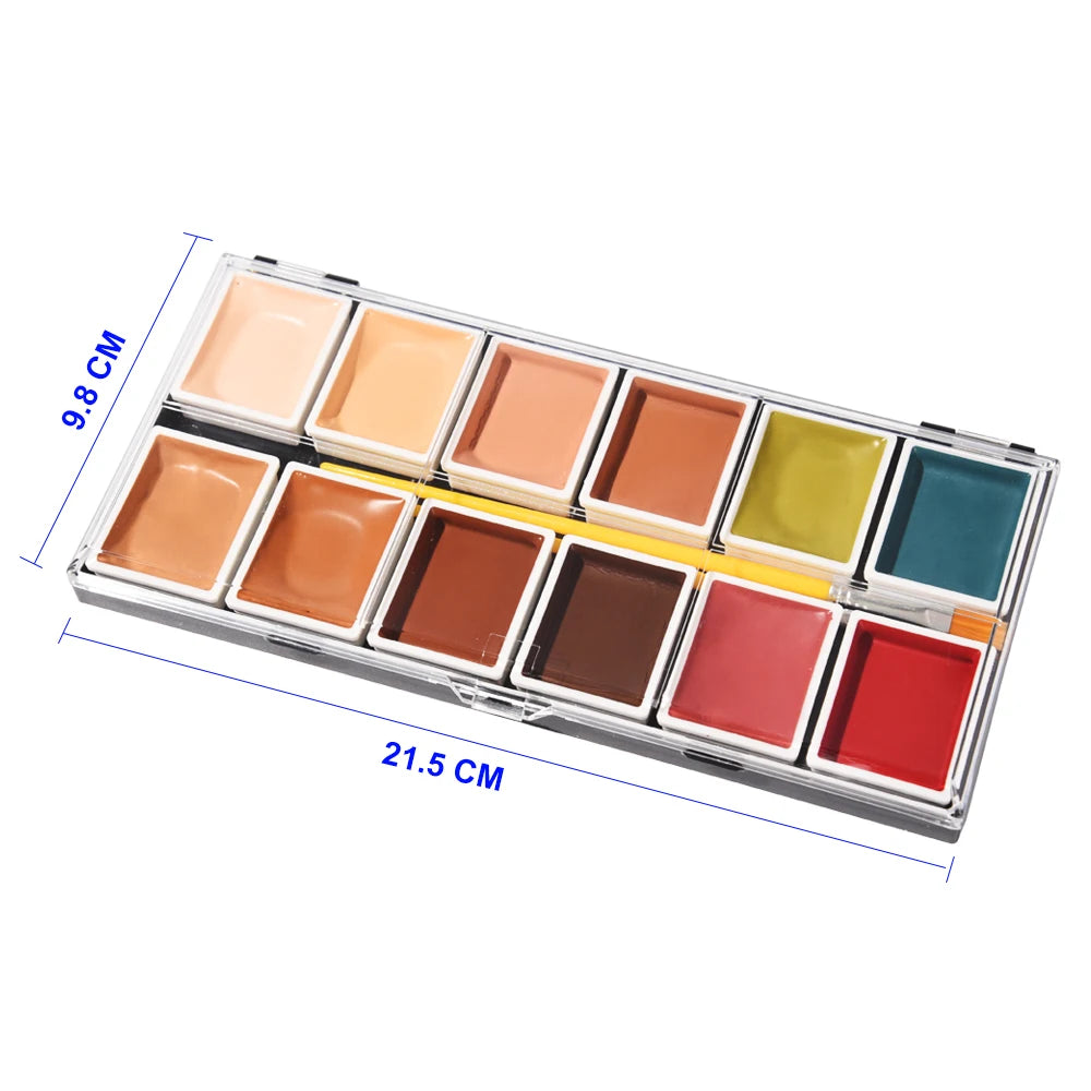 Alcohol Activated SFX Makeup Palette by OPHIR with Listed 12-Color Flesh-Tone Assortment, RT015A or RT015B Options for Halloween, Cosplay and Stage Looks