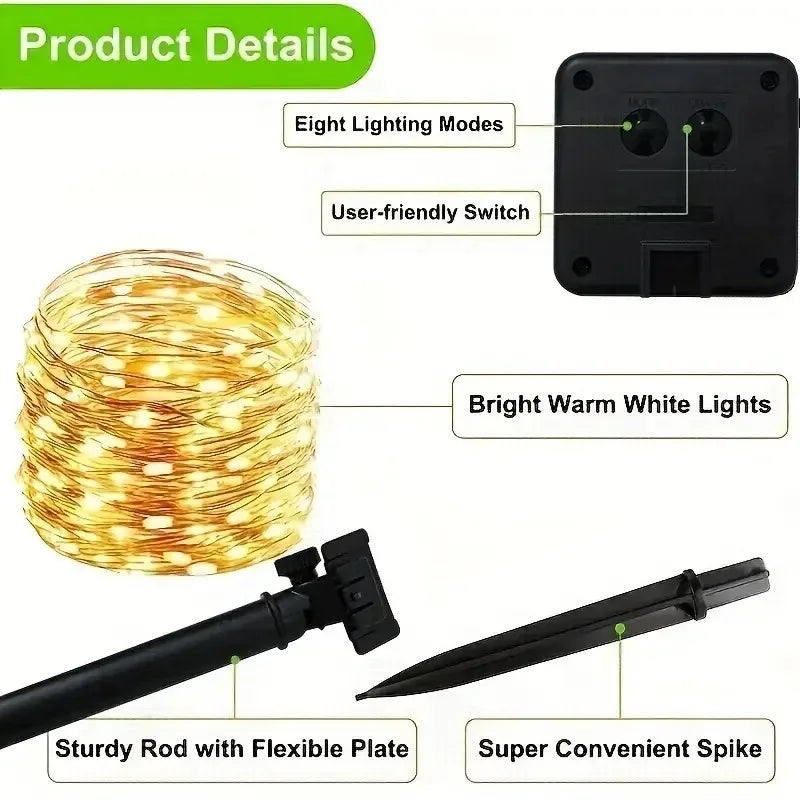 Solar Copper Wire Fairy Lights with Light Sensor, Warm, White or Multicolor Single and Two-Piece Options in 6M to 31M Lengths for Garden and Holiday Decor