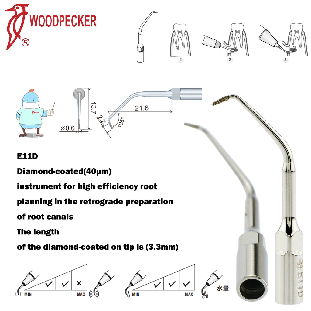 Ultrasonic Scaler Handpiece and Tip Options by Woodpecker, HW-5L LED Handpiece or P, E and G Series Tips for Compatible Dental Equipment