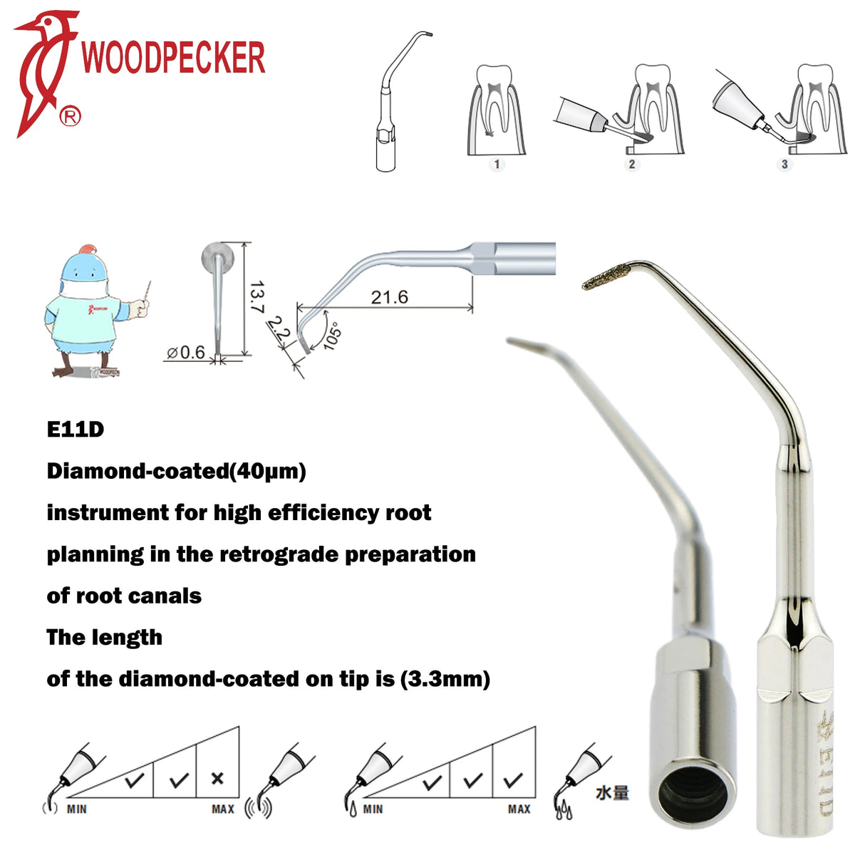 Ultrasonic Scaler Handpiece and Tip Options by Woodpecker, HW-5L LED Handpiece or P, E and G Series Tips for Compatible Dental Equipment