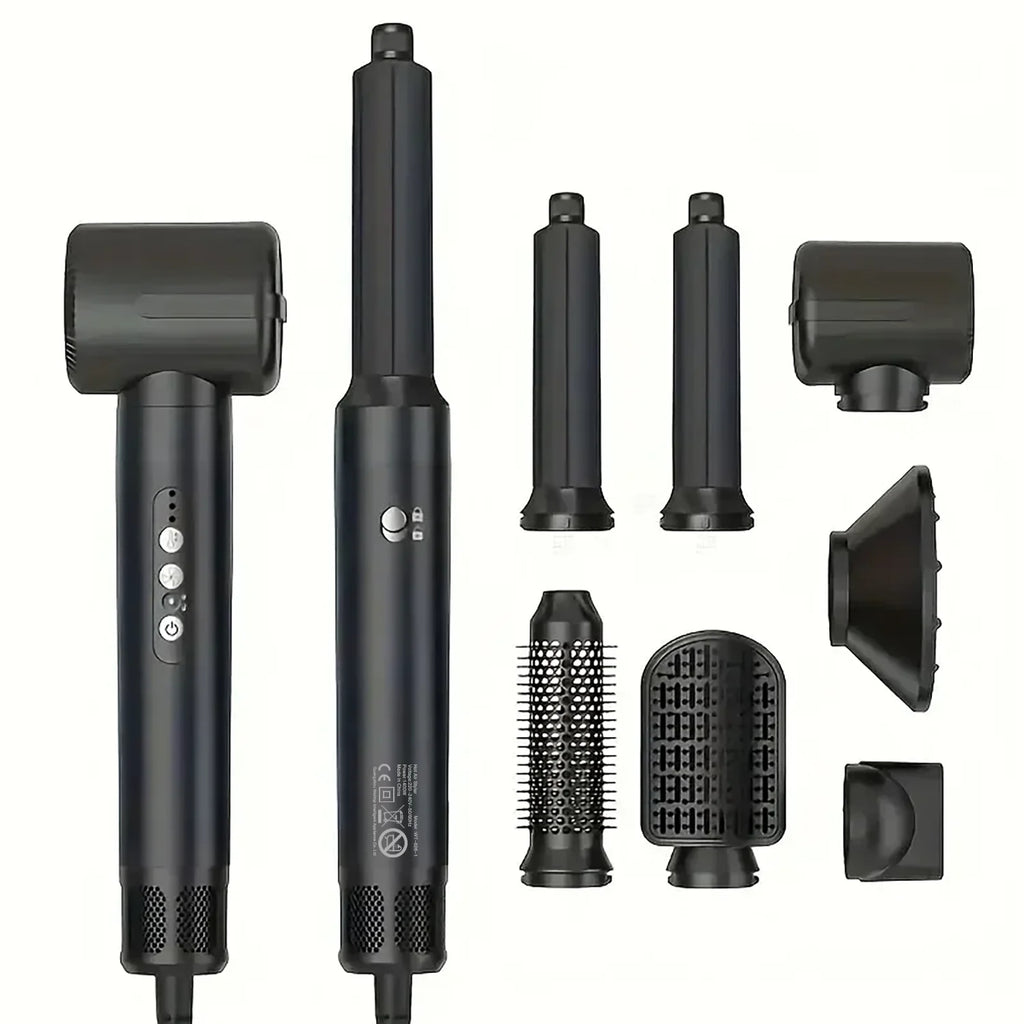 7-in-1 Hair Dryer Brush by Tinsol with Replaceable Styling Heads, Three Heat and Airflow Settings, 2m Cord, Black or White Options and US 110V Version