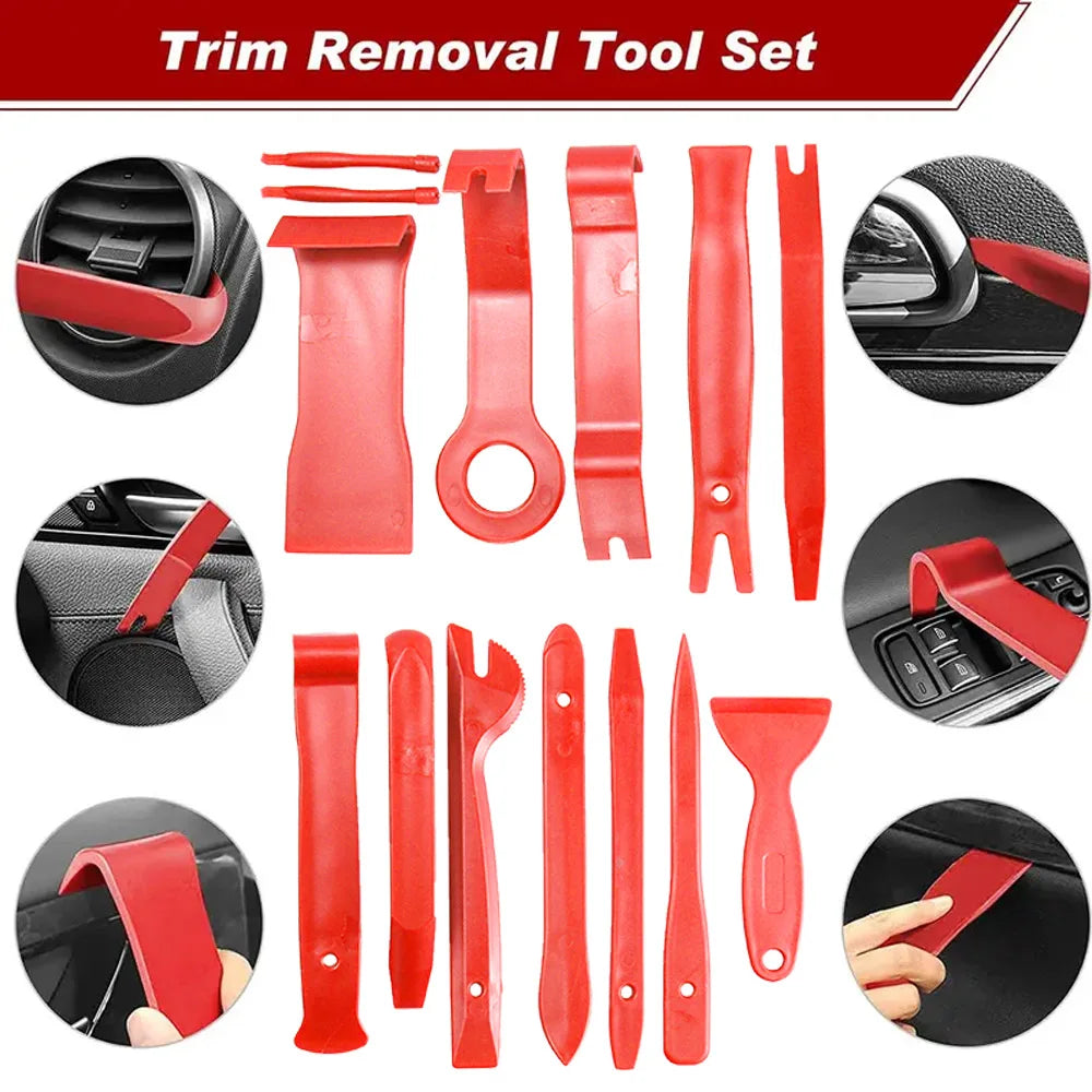 Car Trim Removal Tools with Red or Blue 5, 11 and 12-Piece Kit Options plus Separate Pliers, Manual Accessories for Door Panels, Clips and Dashboard Trim