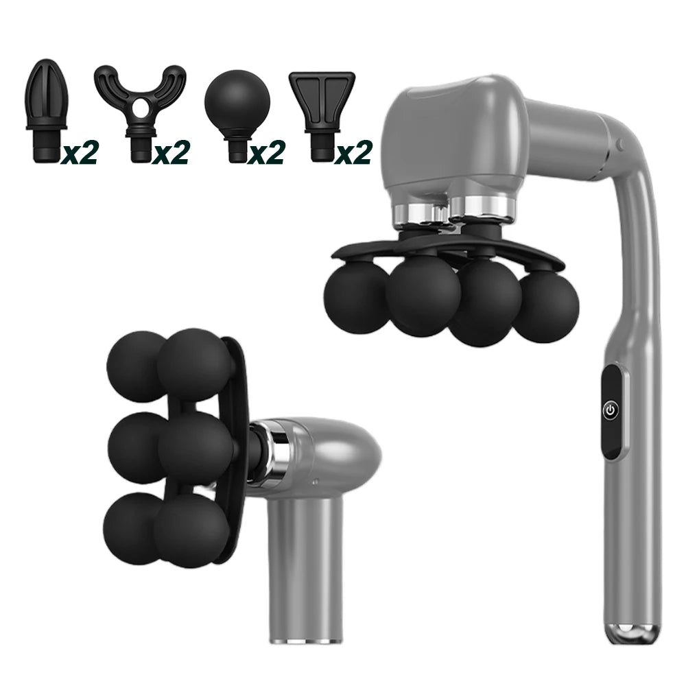 Detachable Long-Handle Massage Gun with Six Intensity Levels, Listed 1800mAh Battery and 15-Minute Timer in Black, Grey or White for Adult Home Relaxation