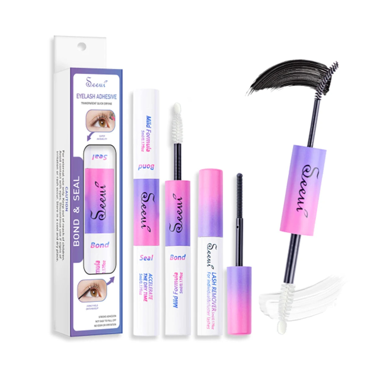 Eyelash Cluster Glue and Seal with Lash Glue, With Tweezers, SET and 3pcs Option Labels for Adult False Lash Application and Everyday Beauty Routines