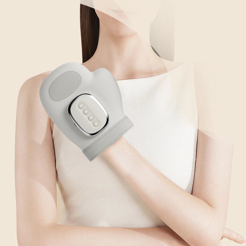 Gray 13-Airbag Hand Massager with Health, Soothing and Vitality Mode Labels, Five Compression Levels and Heated Cordless Type-C Design for Adult Relaxation
