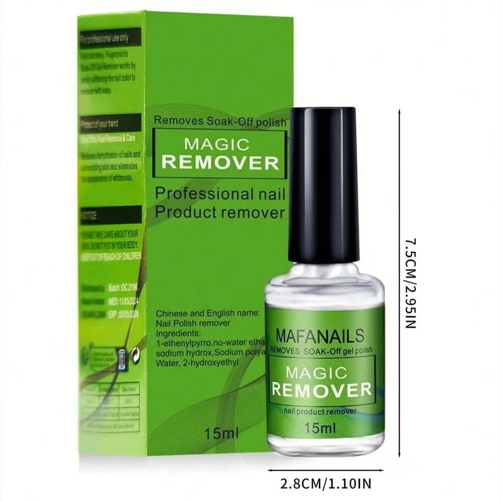 Magic Gel Nail Polish Remover with Listed 15ml Size, 2pc or 4pc Purchase Labels for UV Semi-Permanent Polish and Instruction-Guided Adult Manicure Removal