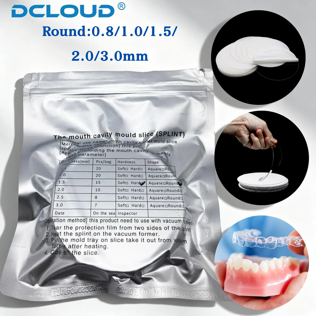 Round Dental Vacuum Forming Sheets, 120mm Hard or Soft Plastic in 0.8, 1.0, 1.5 and 2.0mm Options for Professional Retainer and Splint Fabrication