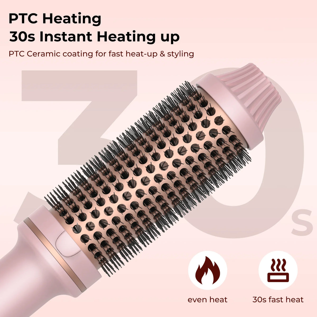 Heated Curling Brush with LCD Display and Listed 60-Minute Auto-Off, Black or Pink Thermal Hair Styler with Four Regional Plug Choices and No Hot-Air Function