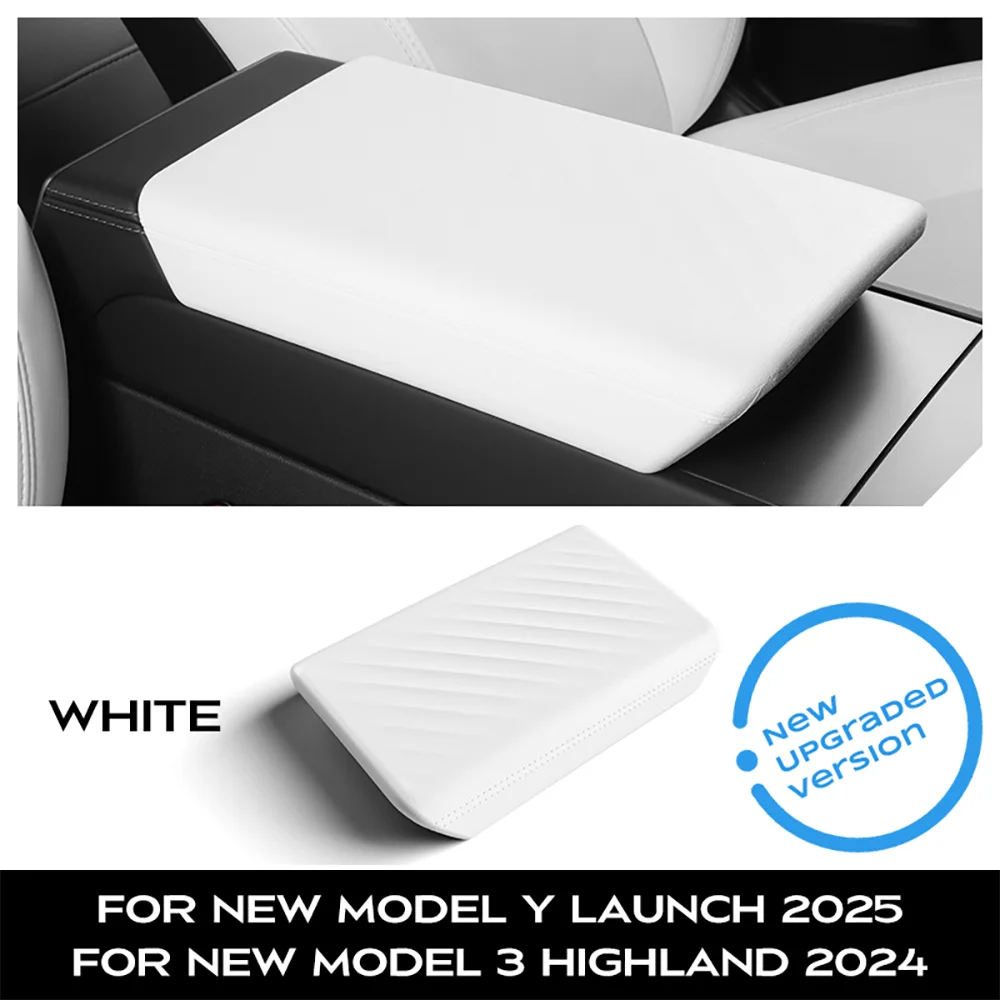 TPE Center Console Armrest Cover by TEKSY for Listed Tesla Model 3 Highland 2024–2026 and Model Y Juniper 2025–2026, Black, White and NEW Version Options
