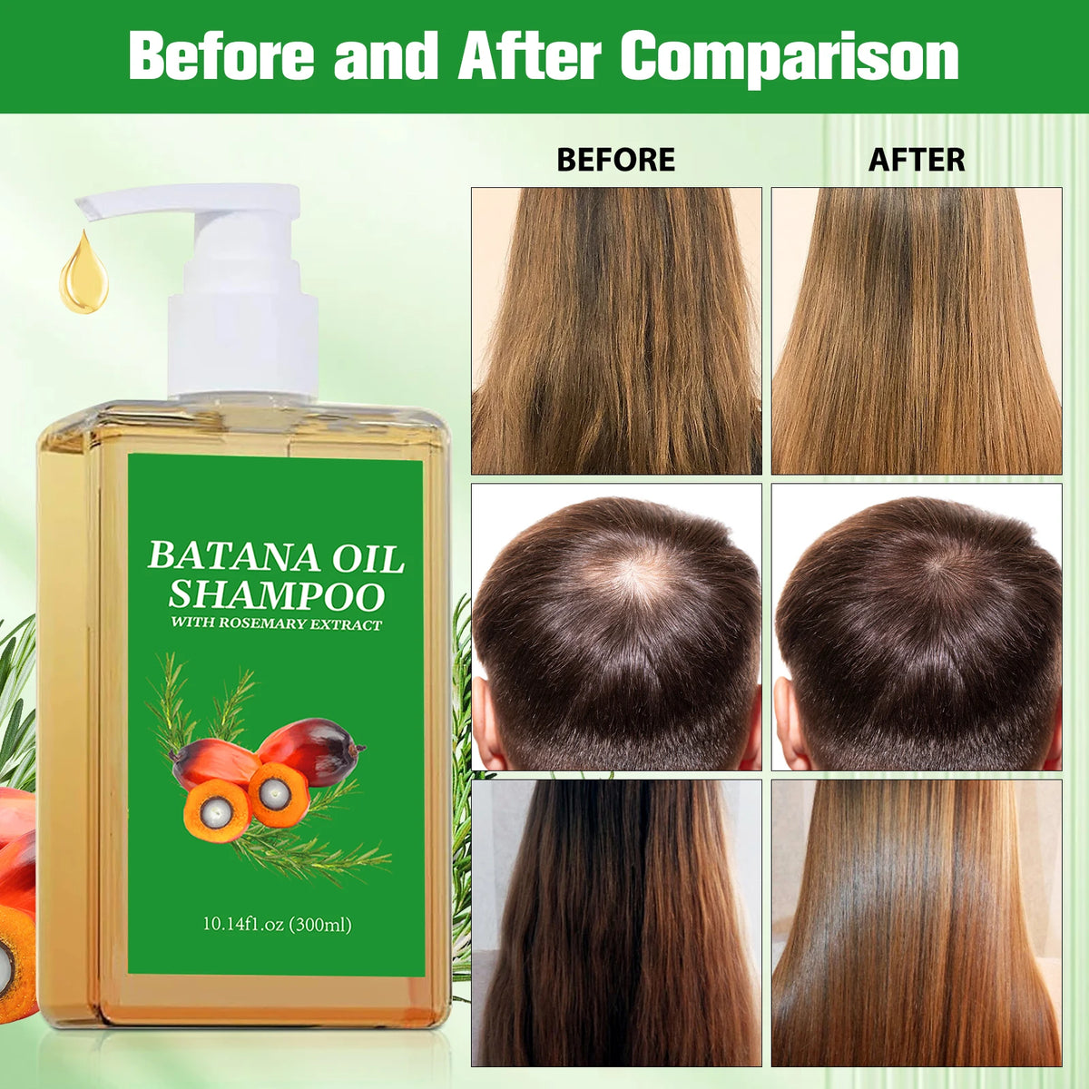 Batana Oil Shampoo Set with Listed Hair Oil, Rosemary Leaf Oil Shampoo Formula for Everyday Cleansing and Cosmetic Hair Conditioning at Home