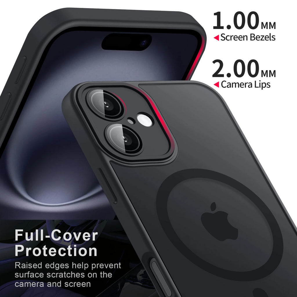 Magnetic Matte Translucent iPhone Case, Armor-Style Phone Cover with Separate iPhone 11, 12, 13, 14, 15 or 16 Options in Black, Dark Purple, Navy Blue and Wine Red