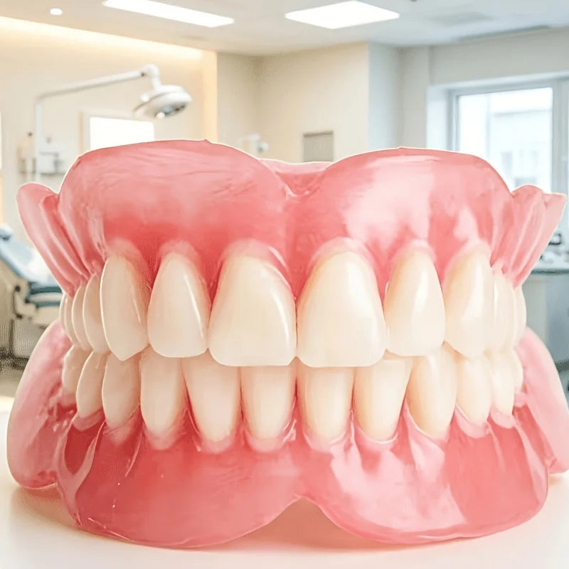 Upper and Lower False Teeth with Listed Silicone Material, Adult Denture-Style Appliance in Single-Item and Bundle Options Requiring Professional Fit Review