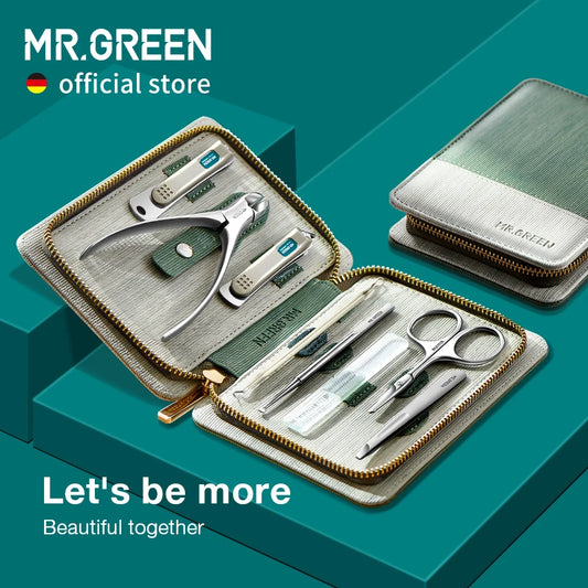 Travel Manicure and Pedicure Set by MR.GREEN, Stainless Steel Nail Clippers and Grooming Tools with PU Leather Case, Mr-8888 and Mr-8888i Options