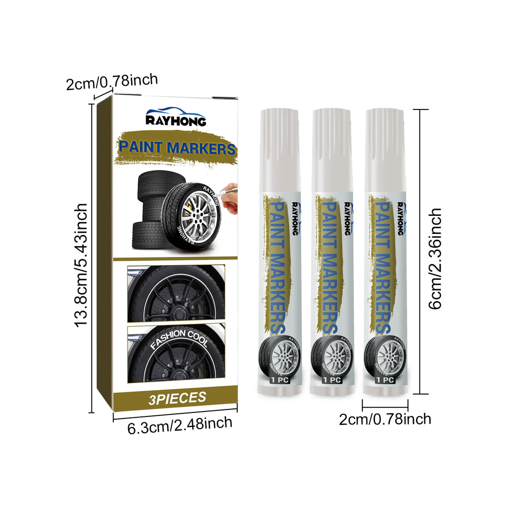 White Tire Lettering Paint Pens, Oil-Based Fine Round Tip Markers with Three Pens per Box, 1Box, 3Box or 5Box Options for Compatible Automotive Detailing