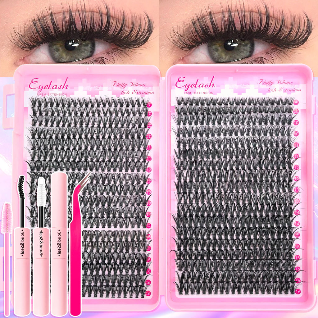 Lash Cluster Extension Kit with Wispy Volume, Fourteen Quantity and Style Options Including Spike and Bottom Lash Labels for Adult Makeup Looks
