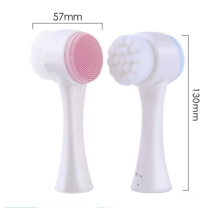 Facial Cleansing Brush, Double-Sided Manual Face Wash Tool with Handle, Silicone and Plastic Construction, Listed 13 x 6 cm Size in Pink or Blue