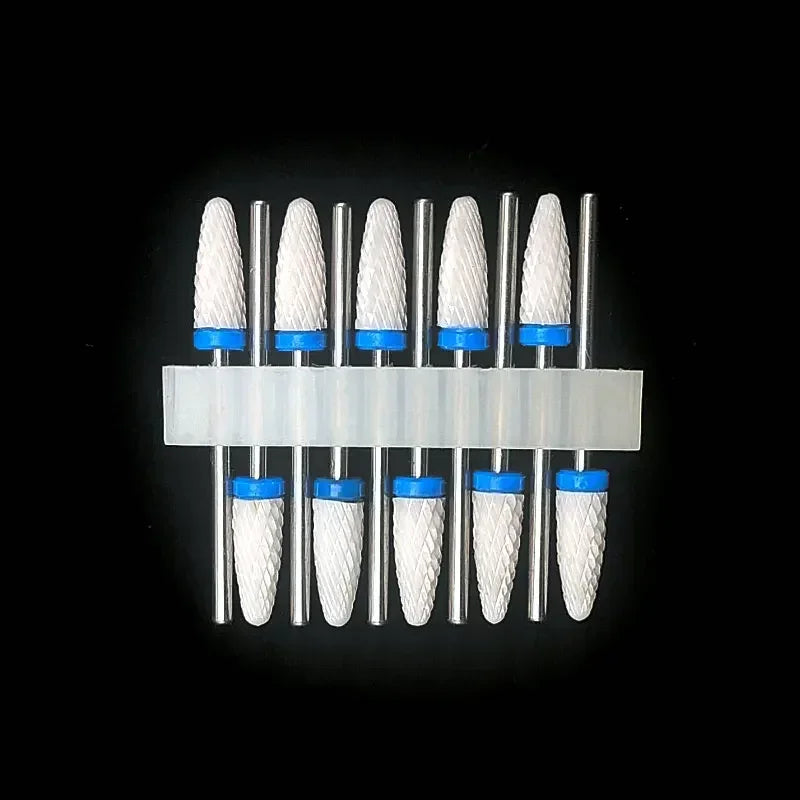 Zirconia Ceramic Nail Drill Bit Options with Listed 2.35mm Shank and Extra Coarse to Extra Fine Grade References for Compatible Electric Manicure Tools