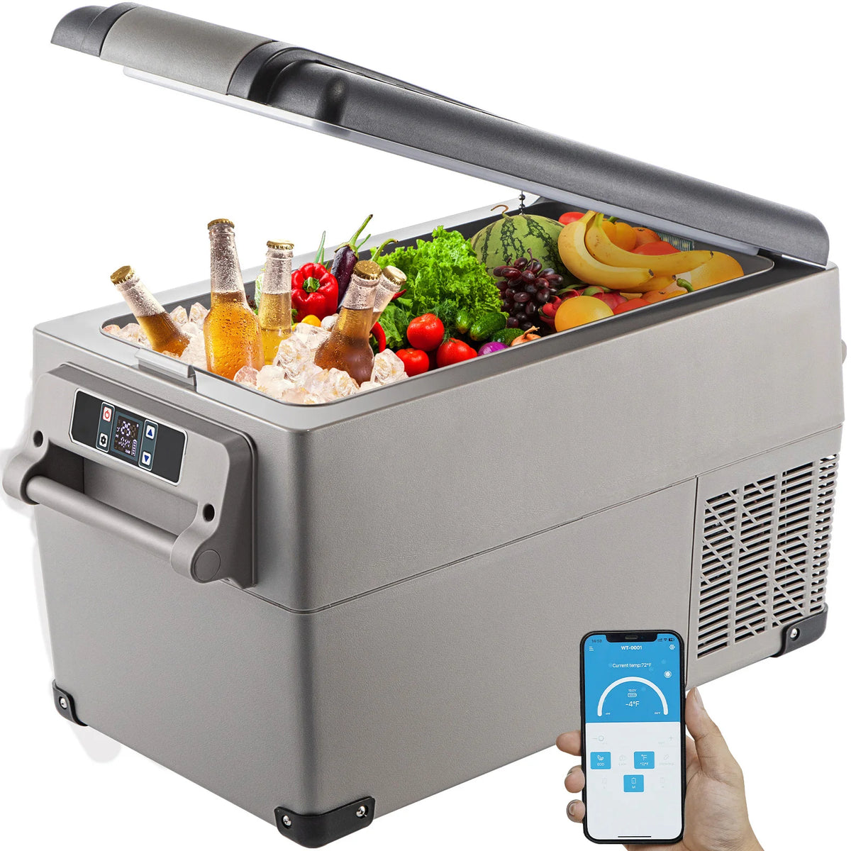 Portable Car Refrigerator by Succebuy, 15L–55L Compressor Cooler with Touch Panel and App Control, ECO and MAX Modes, 12V/24V DC Support for RV Camping and Road Trips
