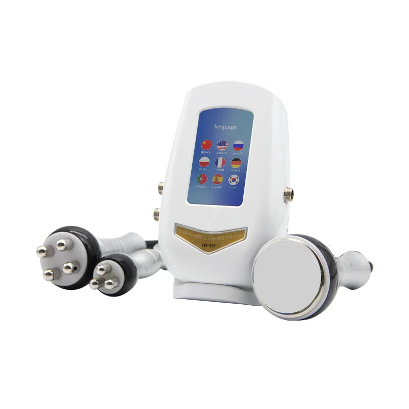 Ultrasonic Cavitation Machine with Three Handles and Radiofrequency Functions, ABS Beauty Device with 110V US or 220V Regional Plug Options