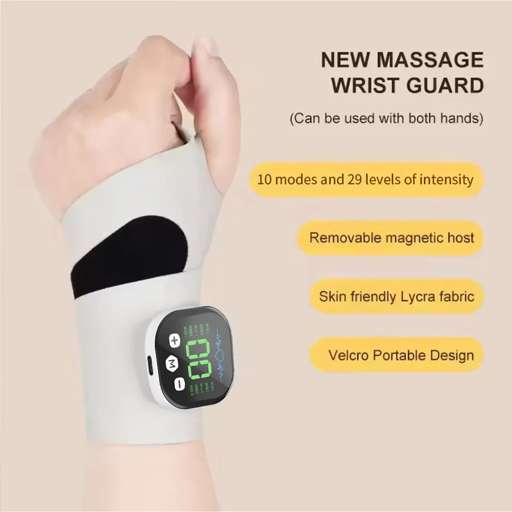 Compression and Vibration Wrist Massager with Five Listed Compression Levels and Three Vibration Levels, White or Light Blue USB Type-C Device for Adult Relaxation