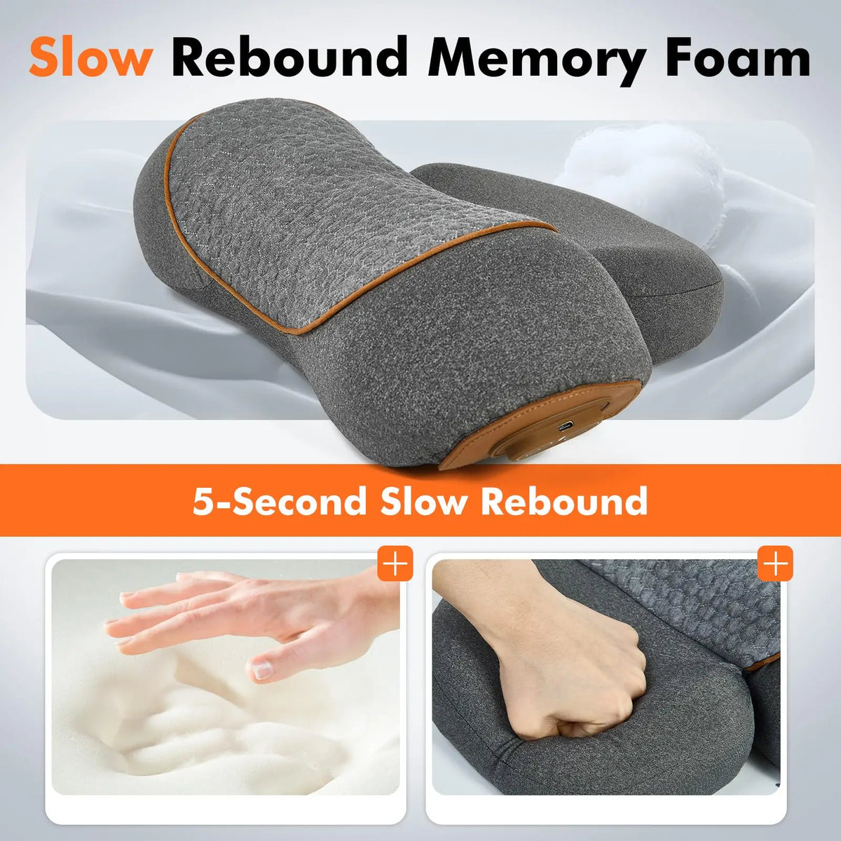 Heat and Vibration Neck Pillow with Listed Three-Level Settings and Slow-Rebound Core, Electric Personal-Care Support in Massage and Traction-Labeled Options