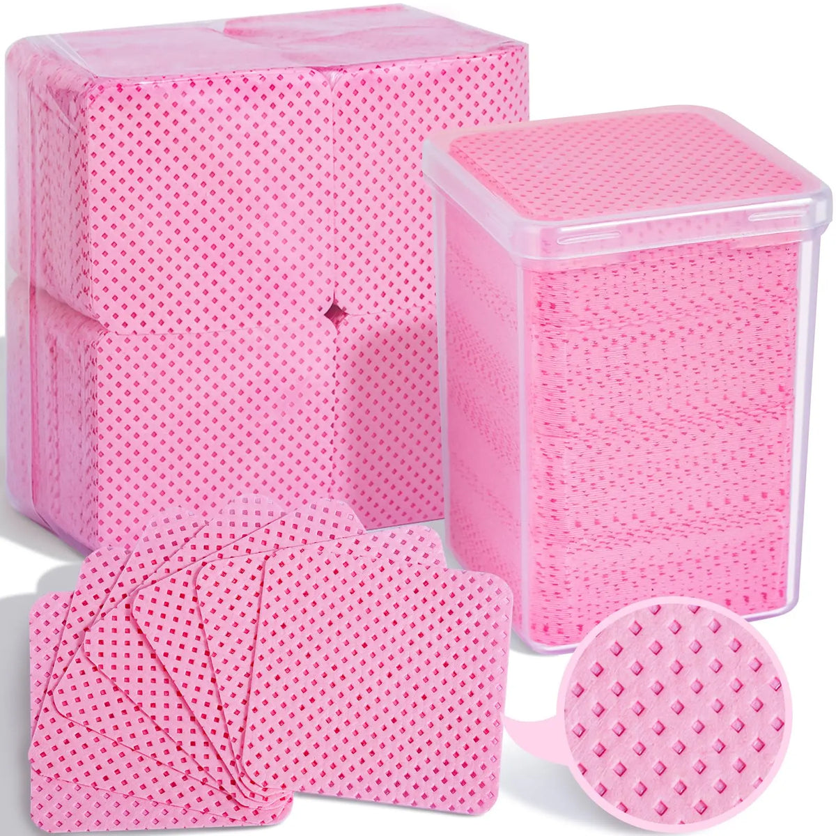 Boxed Nail Cleansing Wipes with Approximately 200 Three-Layer Nonwoven Pads, Heart or Square Shapes in Pink or White for Home and Salon Manicure Prep