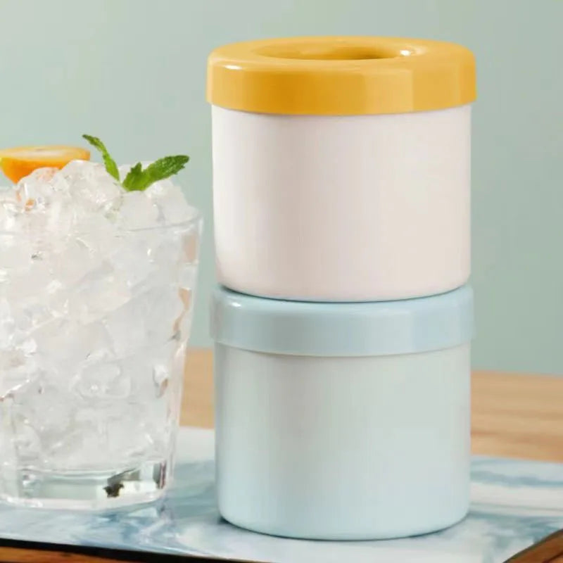 Silicone Ice Cube Mold with Lid, Round Ice Bucket Tray for Freezer, Mini Bullet Ice Maker for Cocktails, Whiskey, Juice, Home Bar and Party Drinks, Pink, Yellow and Blue