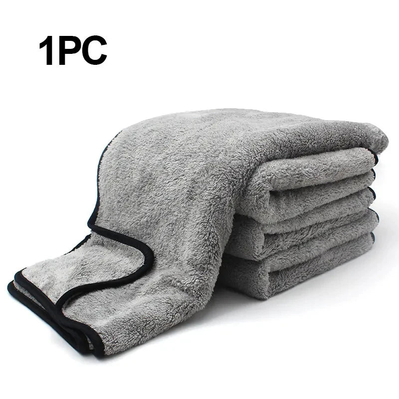 Car Drying Microfiber Towel 60 x 40cm, Single Absorbent Polyester Cleaning Cloth with Double-Sided Coral Fleece Texture for Auto Detailing and Window Care