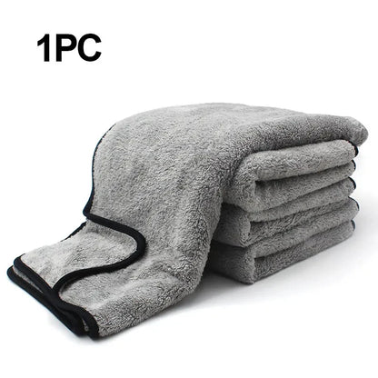 Car Drying Microfiber Towel 60 x 40cm, Single Absorbent Polyester Cleaning Cloth with Double-Sided Coral Fleece Texture for Auto Detailing and Window Care
