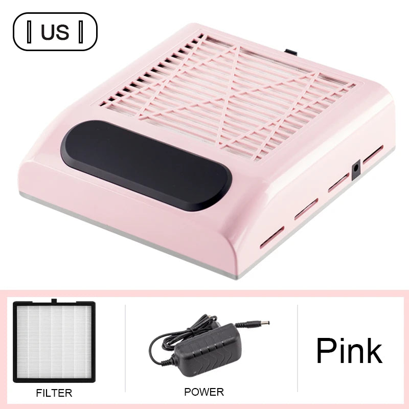 Nail Dust Collector with Touch Switch and Replaceable Filter, ABS Manicure Vacuum in White, Pink, Silver or Gold with US and EU Selection Labels