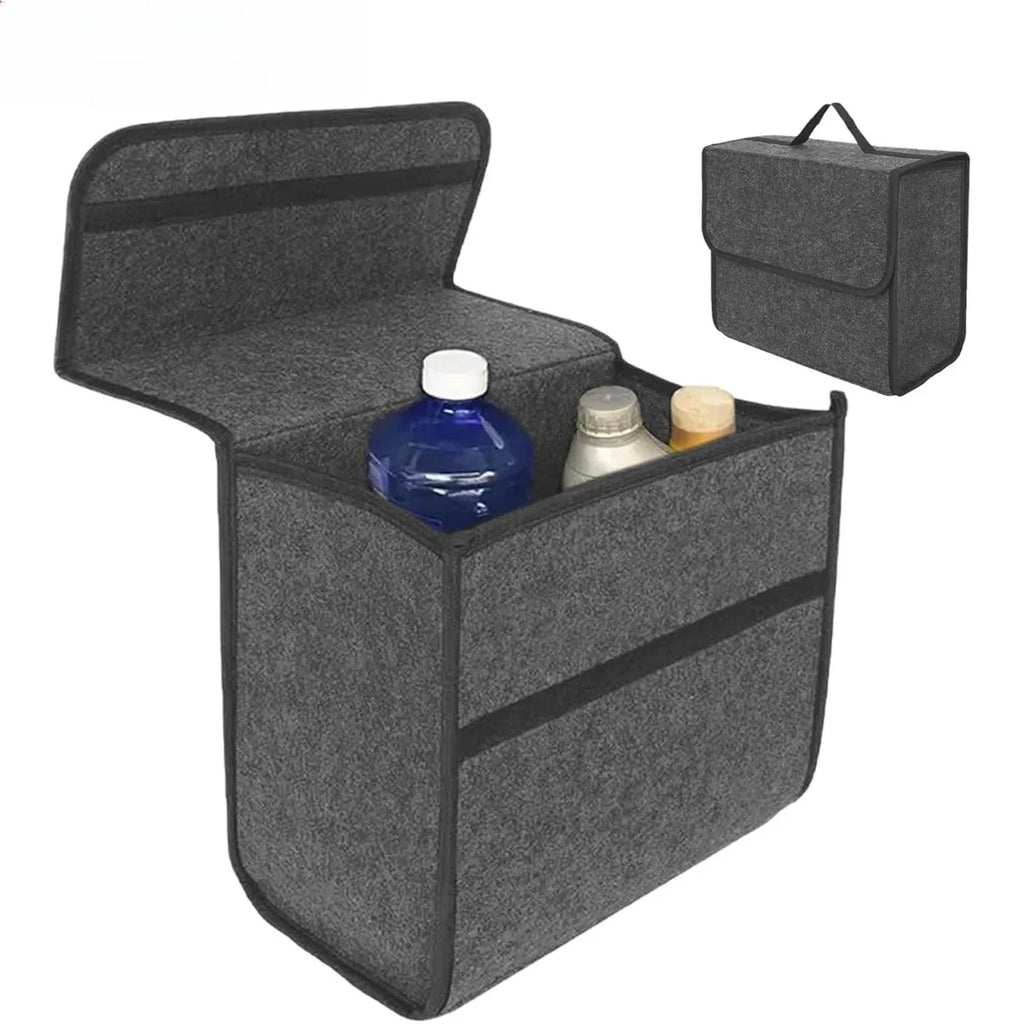 Foldable Felt Car Storage Box, Dark Gray Polyester Trunk Organizer in Two Listed Sizes with 2mm or 3mm Thickness Options for Vehicle Accessories