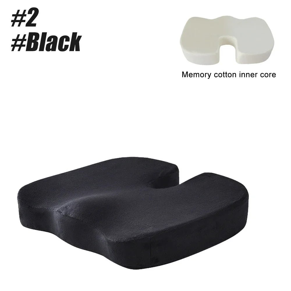 Memory Foam Seat Cushion with U-Shaped Cutout, Removable Mesh or Velour Cover and Non-Slip Bottom, Listed 45 x 35 x 7cm Pad for Office and Home Chairs