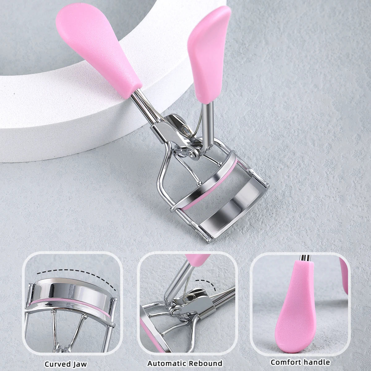 Stainless Steel Eyelash Curler with 15 Silicone Pads, Portable Lash Curling Tool in Seven Color Options for Everyday Makeup and Travel Beauty Kits