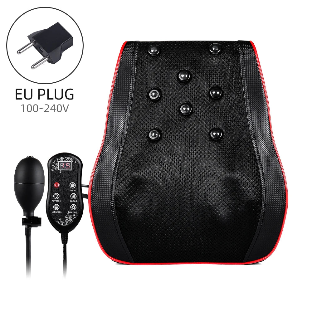 Back and Neck Massage Pillow with Listed 24W Power, PU Surface, One-Button Control and 15-Minute Auto Shutoff, Adapter and Vehicle Cable for Adult Relaxation