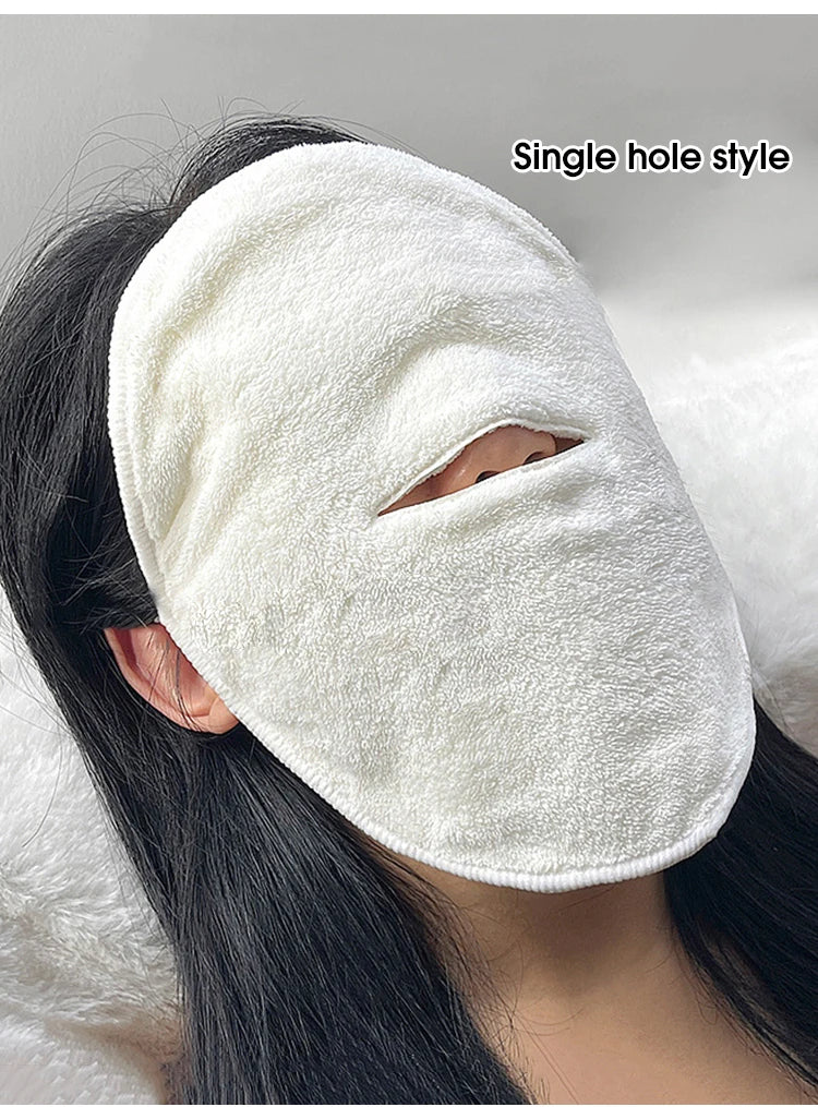 Face Compress Towel with Ear-Hanging Design, Single-Hole or Three-Hole Facial Cloth Options for Instruction-Guided Warm or Cool Wet Skincare Routines