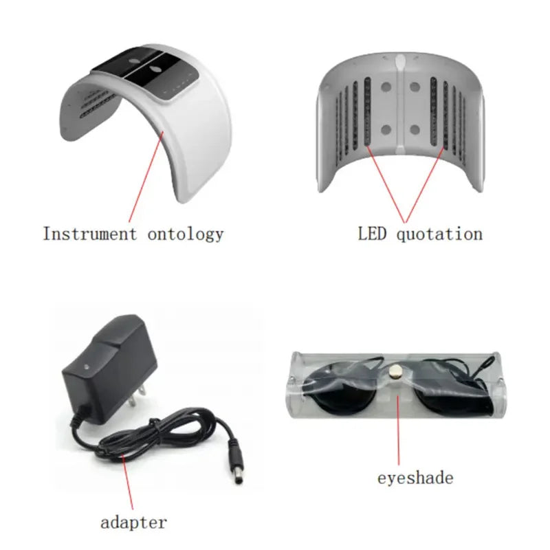Facial LED Beauty Machine with Seven Listed Light Colors and Spray Option, 10W DC 12V Device with Adapter and Eyeshade References for At-Home Beauty Routines