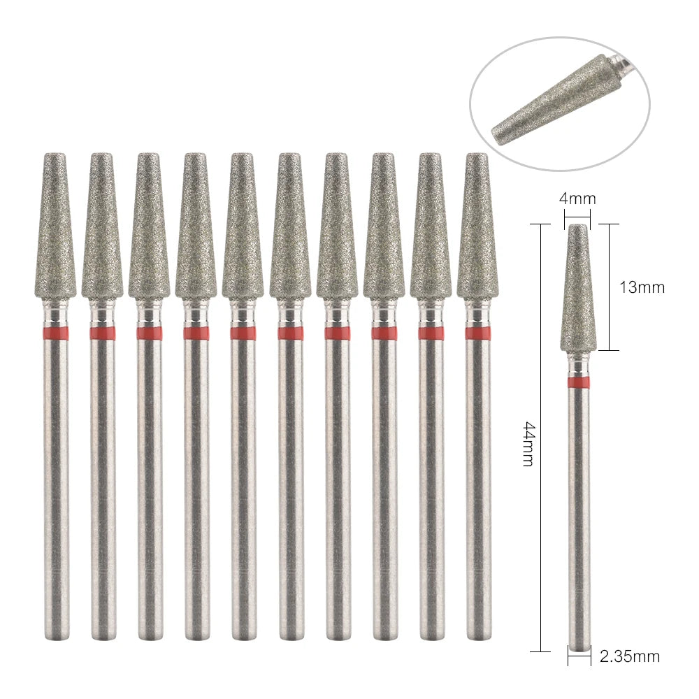 Diamond Nail Drill Bits, Listed 10-Piece Milling Accessories with 2.35mm Shanks, A-Series and Grade-Labeled Options for Professional Electric Manicure Filing