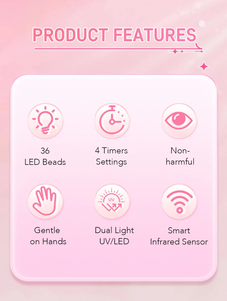 UV LED Nail Lamp Z38 with 36 Listed LEDs, Four Timer Settings and Infrared Auto Sensor, Magnetic Removable Base and White, Diamond or Red Options