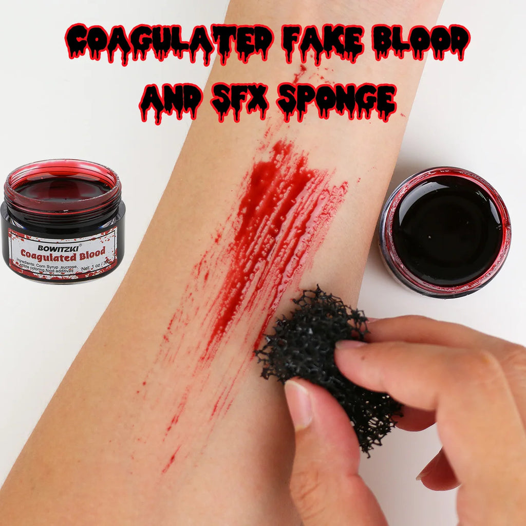 Halloween SFX Makeup Set by Bowitzki with Fake Blood, Scar Wax and Charred Ash Powder References for Simulated Costume Effects, Cosplay and Stage Looks