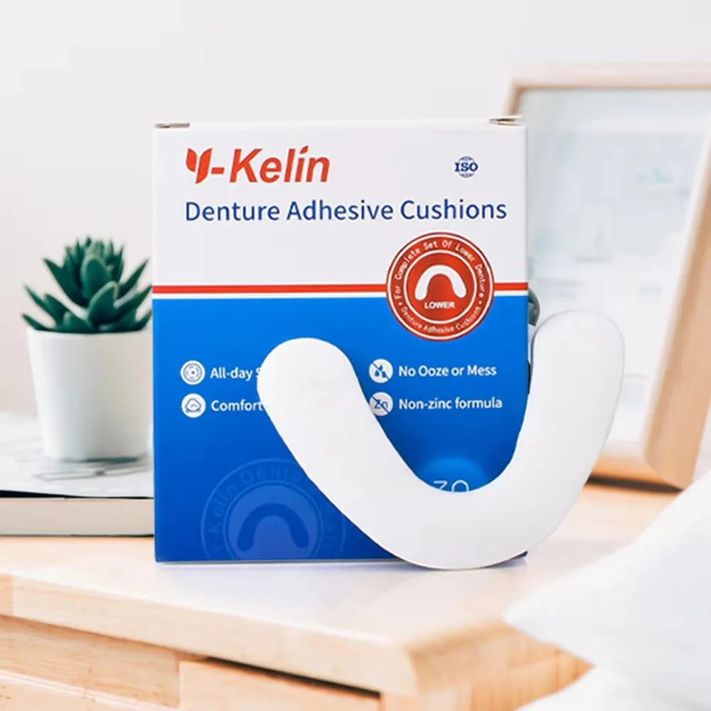 Denture Adhesive Cushion Pads by Y-Kelin, Listed Zinc-Free Strip Format with Upper or Lower Options in 1, 3 and 5-Pack Selections for Adult Denture Care