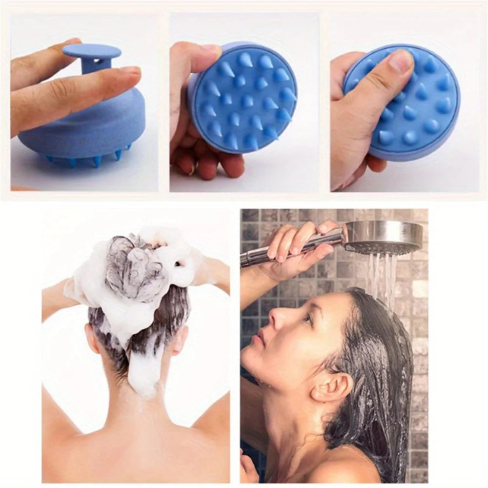 Silicone Shampoo Brush with Manual Scalp Massage Teeth, Approximate 8 x 7cm Hair Washing Tool in White, Green, Pink or Blue for Everyday Shower Hair Care
