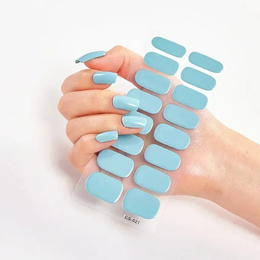 Semi-Cured Gel Nail Wraps, 16-Tip Full Cover Nail Stickers with Solid Color and Pattern Options for DIY At-Home Manicures and Nail Decoration