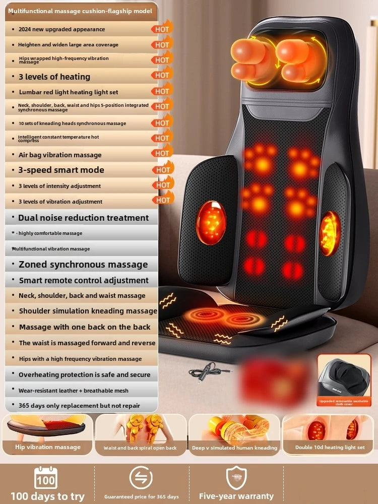 Massage Seat Cushion 5-in-1 Chair Pad with Listed Heat, Vibration and Kneading, US EU UK or AU Plug Options for Compatible Home Seating and Personal Massage Breaks