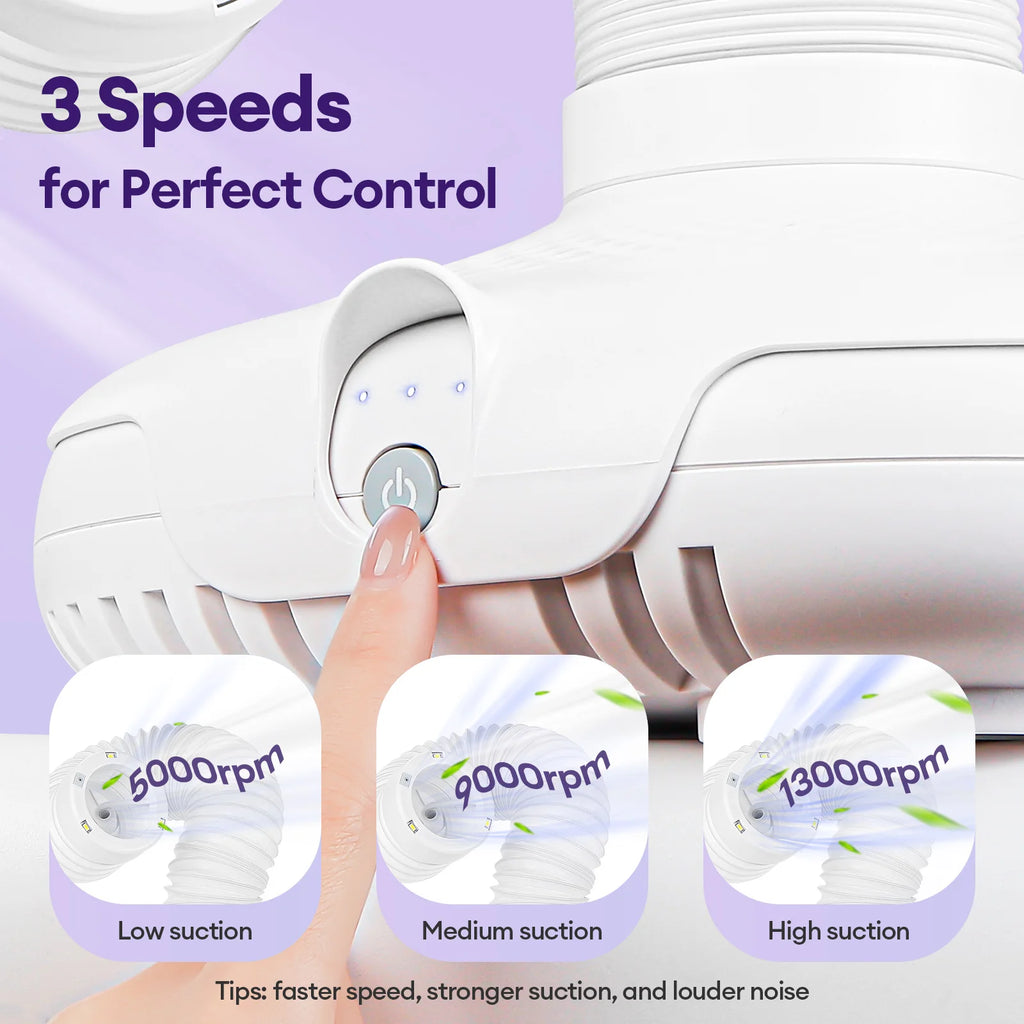 Extendable Tube Nail Dust Collector with LED Light, Three Speed Settings and Two Filters, Grey Plug-In Manicure Vacuum with US, EU or UK Plug Options