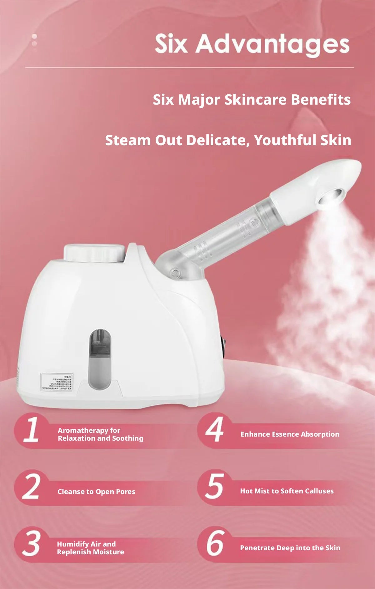 Rotating-Outlet Facial Steamer in White, 100ml Hot Steam Device with Extended Arm and Aroma Compartment for Home Beauty Routines, US or EU Options