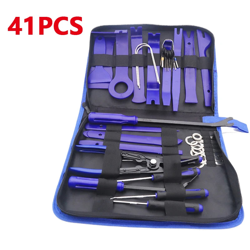 Car Panel Removal Tool Kit with 5, 11 or 41-Piece Options in Red or Blue, Manual Tools for Audio Surrounds, Door Panels, Moldings and Dashboard Trim