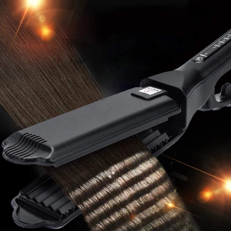 1.5 Inch Hair Crimper with Tourmaline Ceramic Coated Plates, Corrugated Wave Styling Iron for Home and Salon with US Plug and Box Options